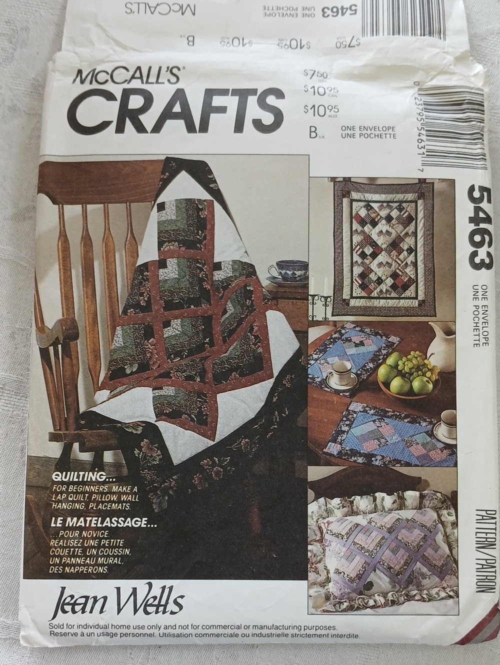 McCall's 5463 Lap Quilt Placemat Pillow Wall Hanging Beginners Craft Pattern